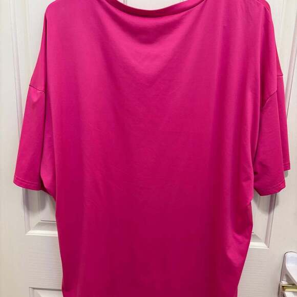 PINK Oversized Graphic T-Shirt XL Hot Pink Colorblock Letters Y2K Streetwear - Picture 5 of 6